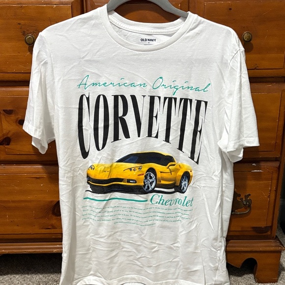 Old Navy White Tee with Yellow Corvette Graphic - Picture 1 of 3